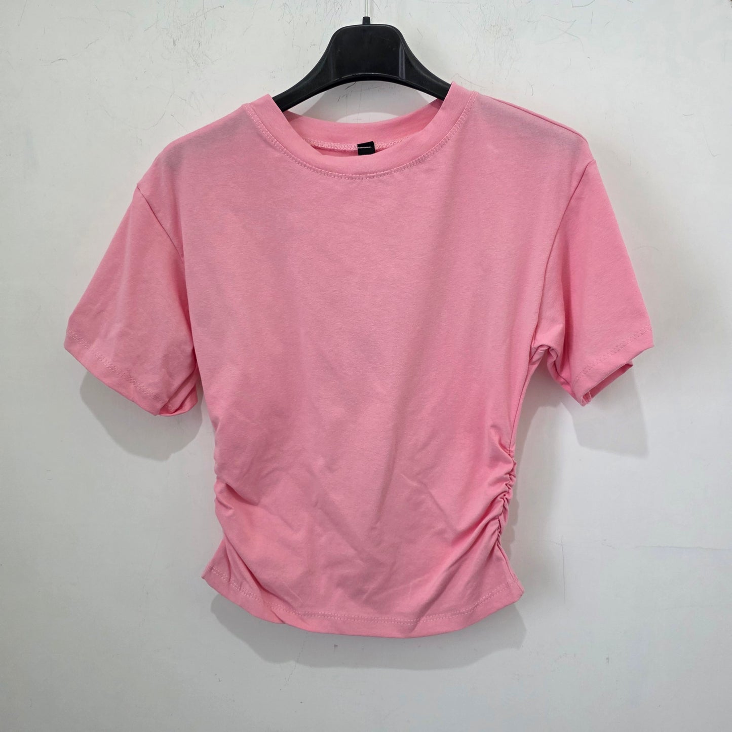 T-shirt con Arricciatura Laterale e Maniche Corte in Nero Stile Casual