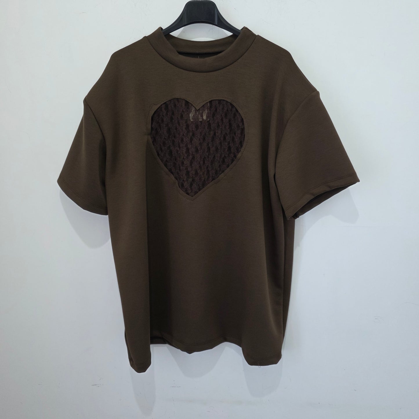 T-Shirt con Applicazione in Pizzo a Cuore in Colore Blu Chiaro  Donna