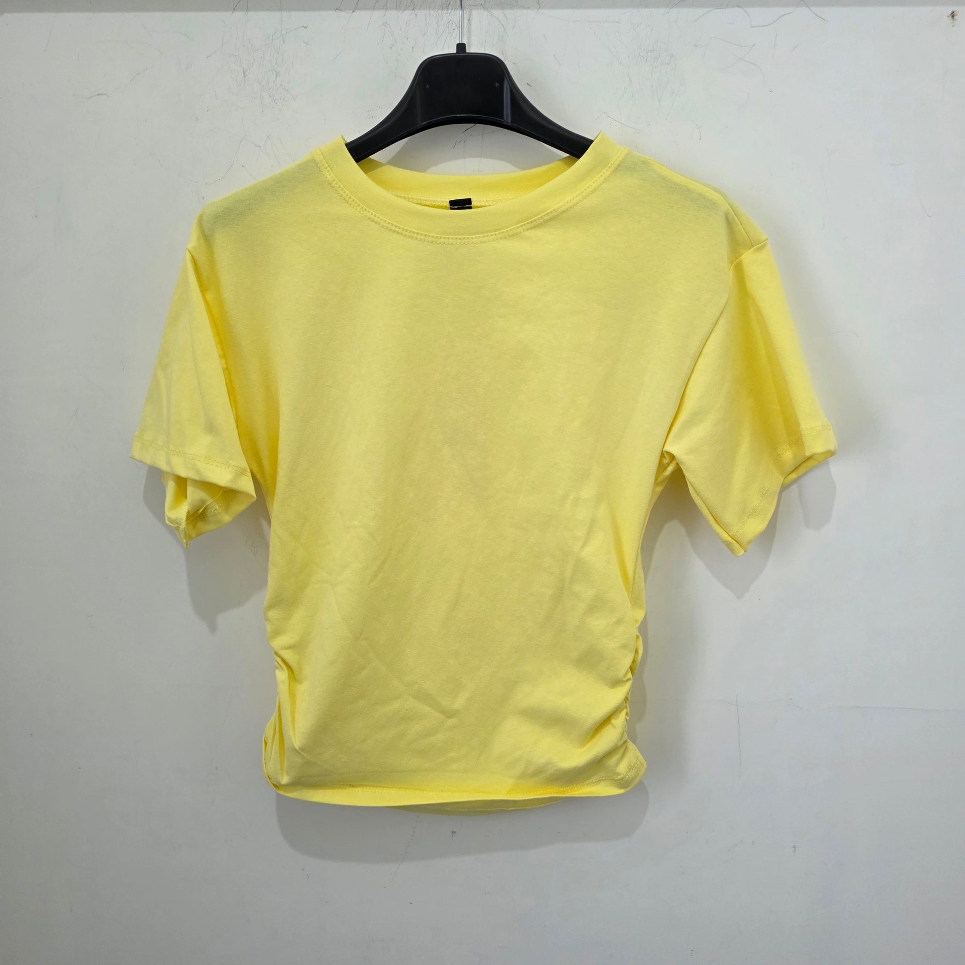T-shirt con Arricciatura Laterale e Maniche Corte in Nero Stile Casual