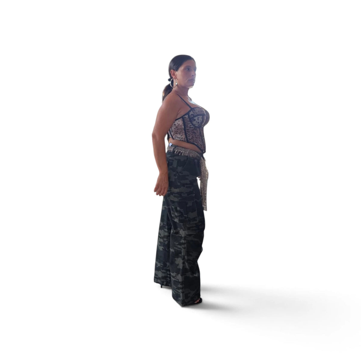 Jeans Militare in Stile Camouflage con Cintura Leopardata per Look Casual e Fashionabile Design Unico e Versatile