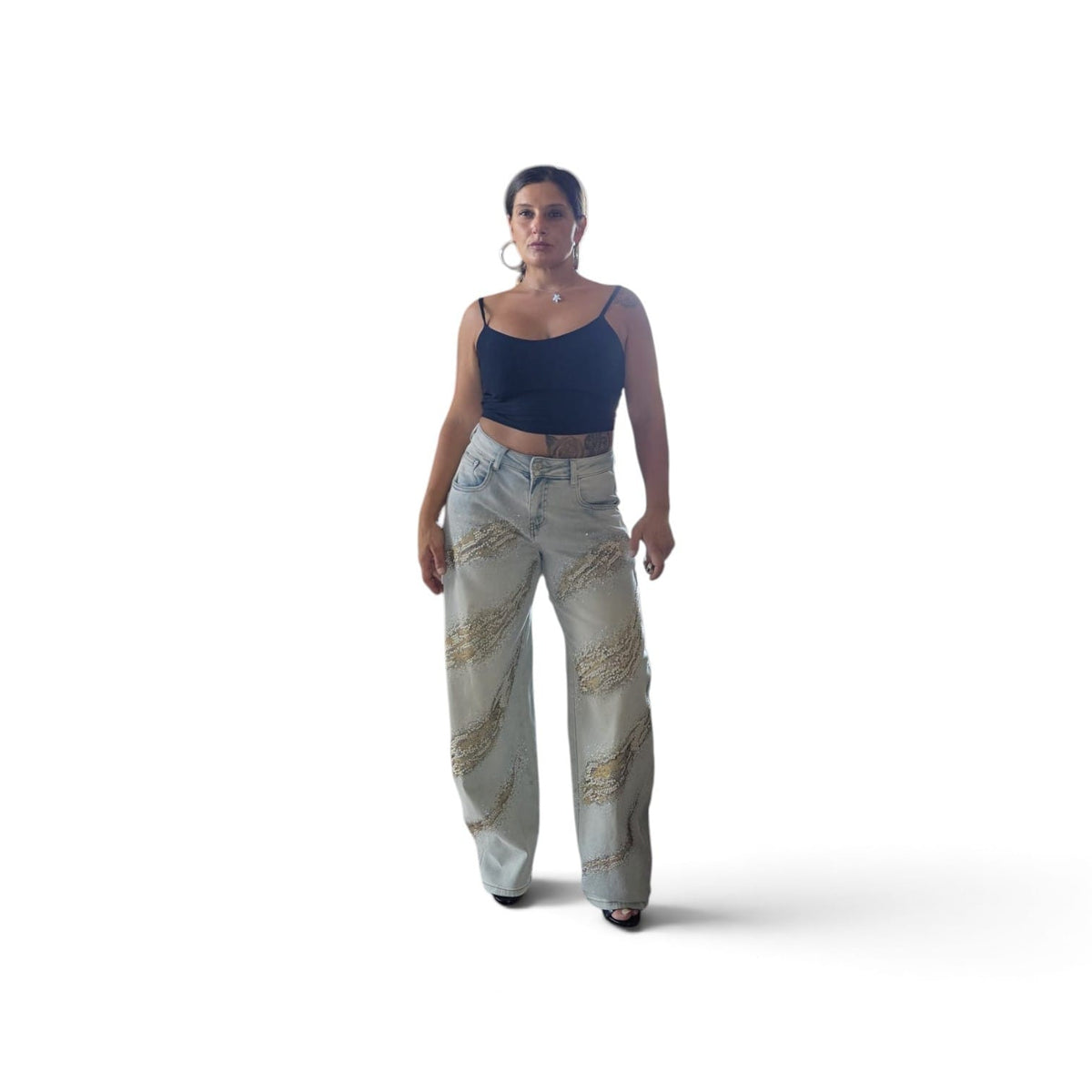 Jeans Ballon Strass con Design Innovativo e Strass Elegante per Occasioni Speciali e Look Audace