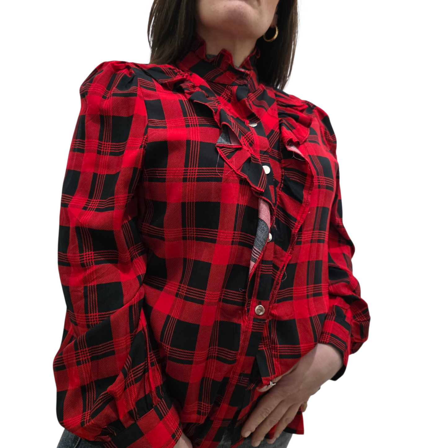 Camicia a Quadri Rossa con Rouches
