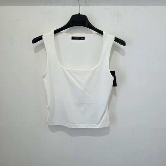 Top Crop Bianco Donna Senza Maniche in Cotone Elastico per Stile