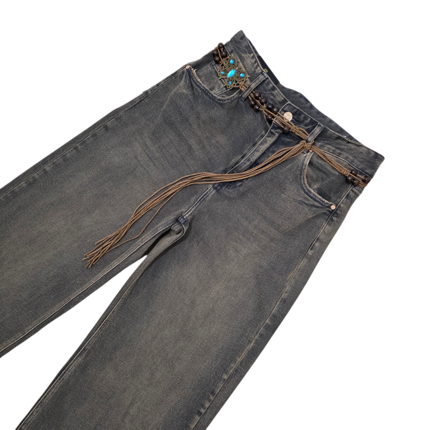Jeans Chic "Western Vibes " con Cintura Intrecciata e Dettagli 
