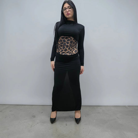 Abito Lungo con Top in Stile Animalier Nero e Leopardato per Donna Elegante e Moderno